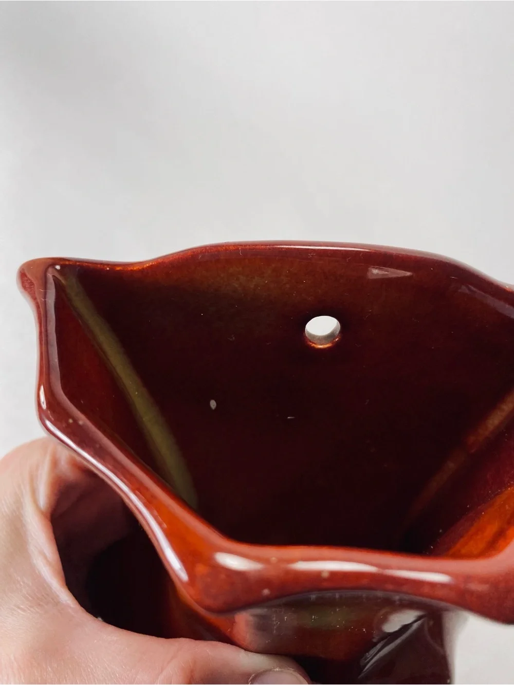 Vintage Red Orange Glazed Ceramic Wall Pocket Vase Marked California on Back
